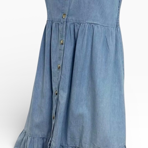 Japna Chambray Sundress XS Button Front Ruffle Hem Cotton - Picture 4 of 7
